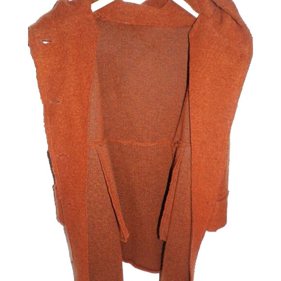 Women's One Size Mohair Distressed Sweater Jacket Hood Pumpkin Deep Orange - Picture 4 of 8
